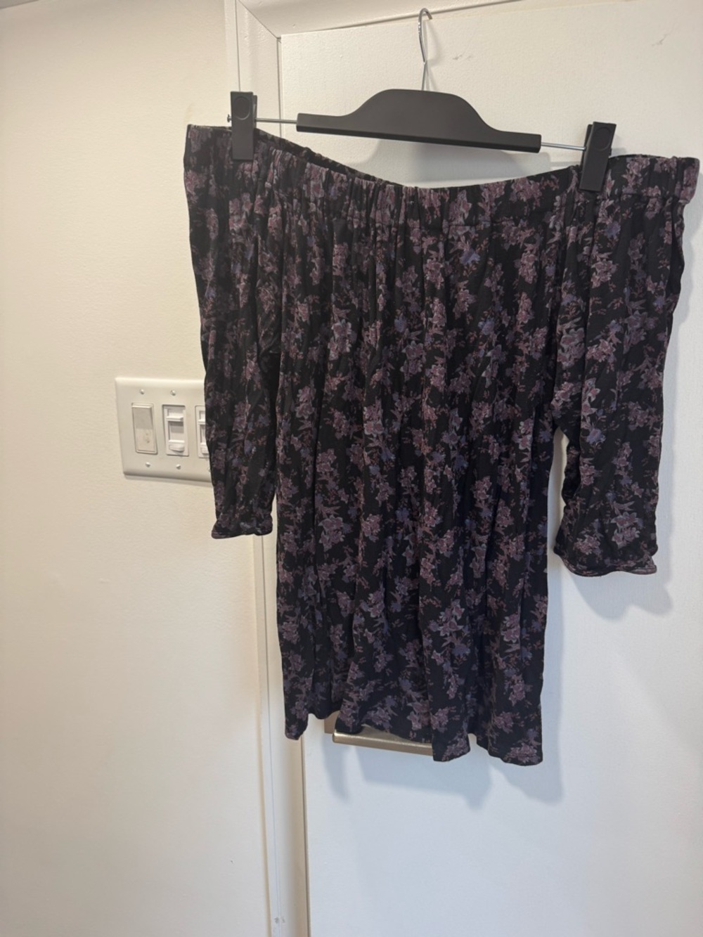 Deletta Black Top with Lavender Floral Accents